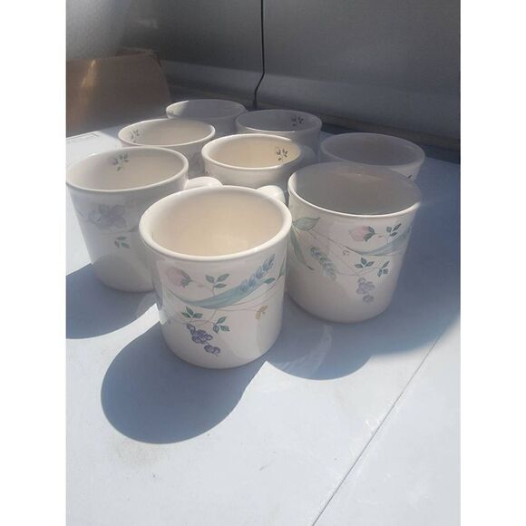 Vintage Set of 8 Pfaltzgraff Cups April Floral Coffee Tea Mug Ceramic White - Picture 2 of 4